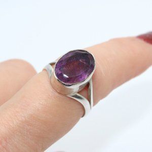 Sterling Silver Amethyst - Artisan Boho Design Ring - Size 7.5